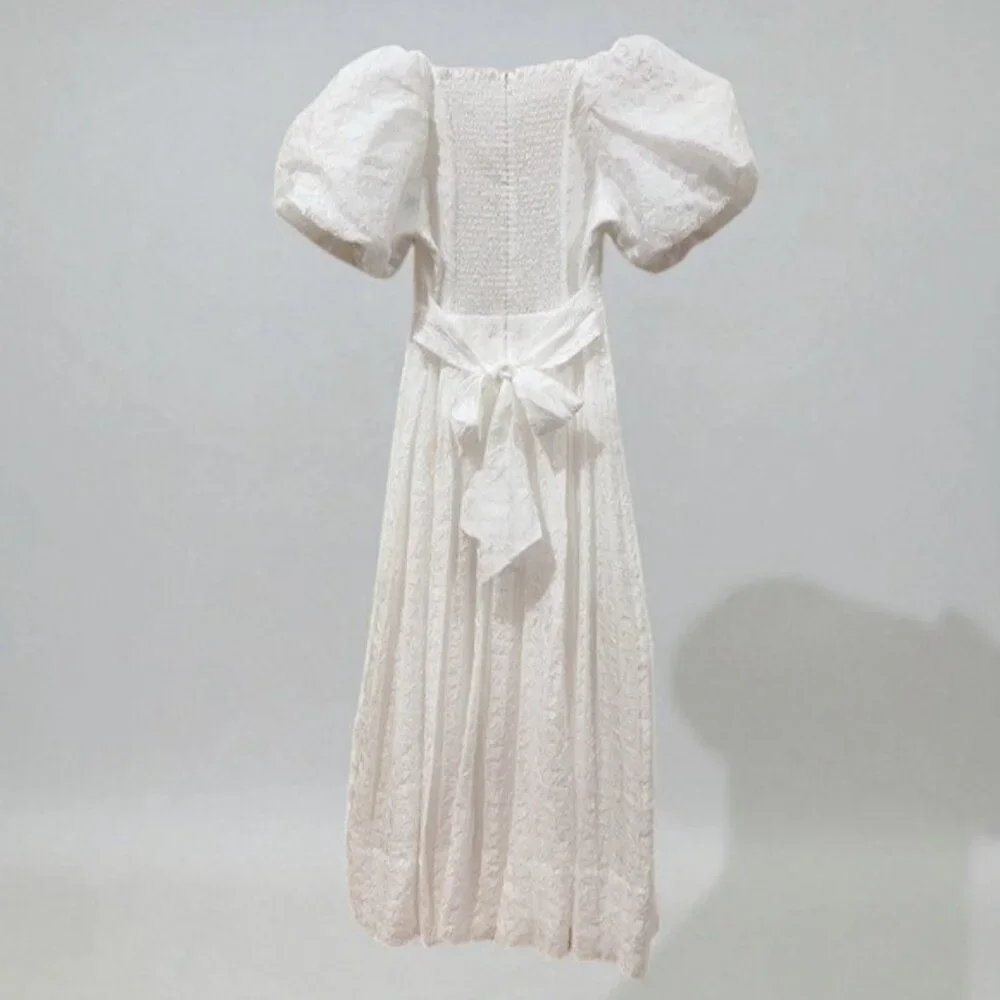 NWT ASTR Linette Puff Sleeve Tonal Jacquard Midi Dress White One Size - Picture 6 of 9